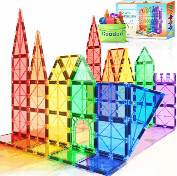 Magnetic Tiles Kids Toys STEM Magnet Toy for Toddler Magnetic Blocks Building Preschool Learning Sensory Montessori Toys for 3+ Year Old Boys and Girls, Safe Creativity Toddler Kids Toy 40PCS