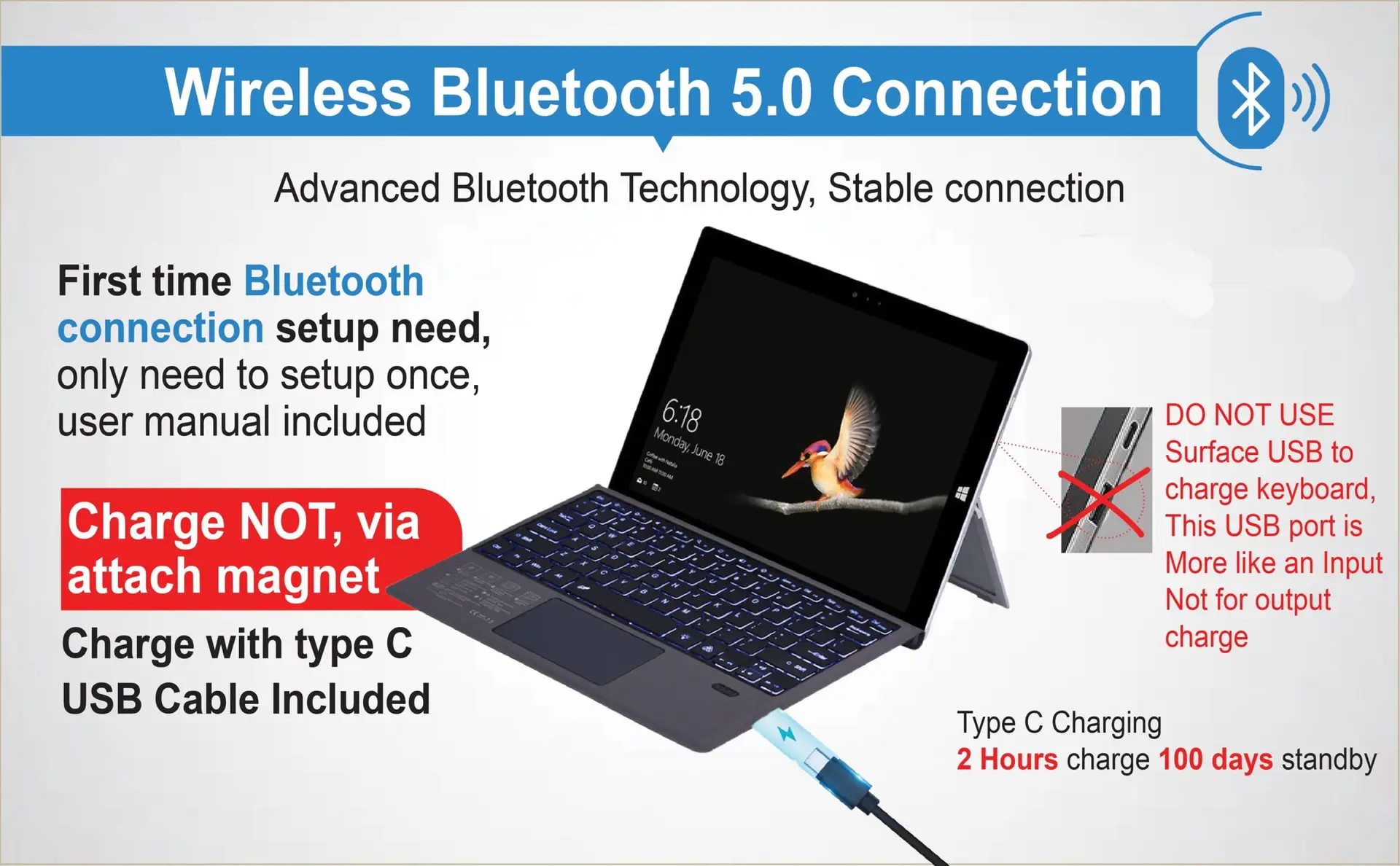 Keyboard Replacement Type Cover Trackpad Mouse for Microsoft Surface Pro 7+ 7 Pro 6 Pro 5 Pro 4 & 3 - Image 2