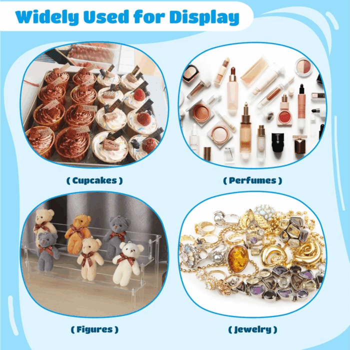Acrylic Riser Display Shelf, Tabletop 3-Tier Display Riser Organizer, Countertop Display Stand, Large Showing Shelf for Display Cupcake/Perfume/Makeup Collection - Image 7