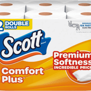 Comfortplus Toilet Paper, 12 Double Rolls, 231 Sheets per Roll, Septic-Safe, 1-Ply Toilet Tissue