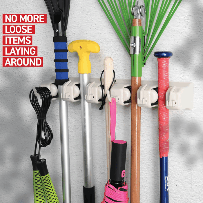 Mop and Broom Holder Wall Mount Garden Tool Storage Tool Rack Storage & Organization for the Home Plastic Hanger for Closet Garage Organizer (5-Position) - Image 6