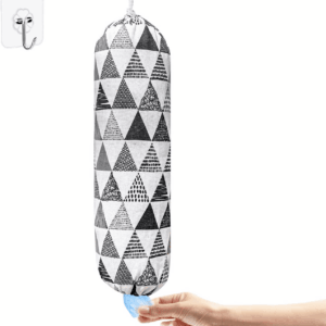 Plastic Bag Holder,Wall Mount Plastic Bag Organizer,Washable Large Grocery Bag Storage Dispenser,Shopping Bags Carrier ​For Home Kitchen Travelling,Free Adjustment with Drawstring,Gray Triangle, 22X9"