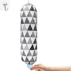 Plastic Bag Holder,Wall Mount Plastic Bag Organizer,Washable Large Grocery Bag Storage Dispenser,Shopping Bags Carrier ​For Home Kitchen Travelling,Free Adjustment with Drawstring,Gray Triangle, 22X9"