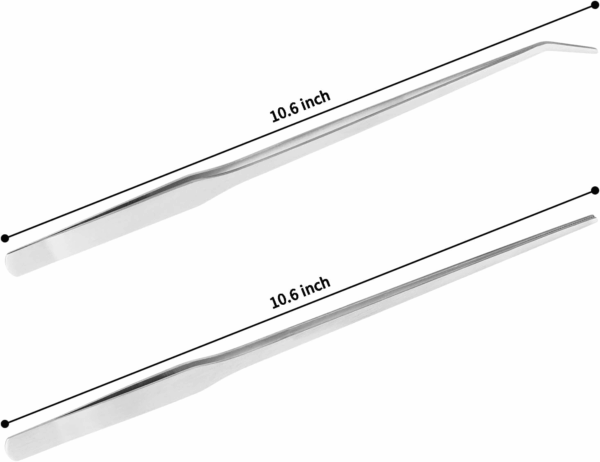2PCS Long Aquarium Tweezers - 10.6" Straight and Curved Tweezers, Stainless Steel Reptile Feeding Tongs, Terrarium Aquascape Tools Feeder for Lizards, Bearded Dragon Snake Tank Accessories - Image 2