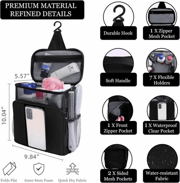 Mesh Shower Caddy,Portable Hangingtravel Toiletry Bag Dorm Room Essentials for College Students Girls,Large Makeup Organizer for Full-Sized Toiletries,Travel Essentials for Women Girls Camping Beach - Image 3