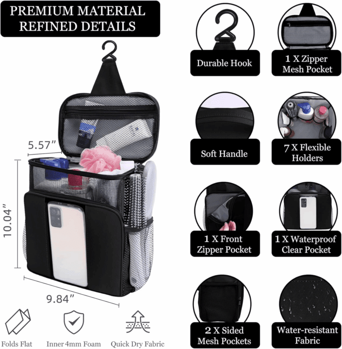 Mesh Shower Caddy,Portable Hangingtravel Toiletry Bag Dorm Room Essentials for College Students Girls,Large Makeup Organizer for Full-Sized Toiletries,Travel Essentials for Women Girls Camping Beach - Image 3