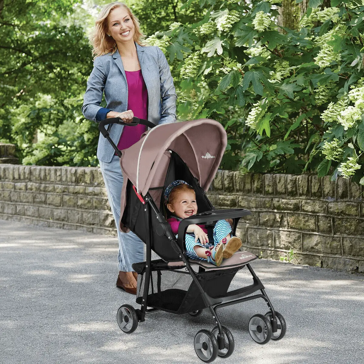 Foldable Lightweight Baby Stroller Travel Pushchair 0-36 Months Age Group 13 Lbs Coffee - Image 2