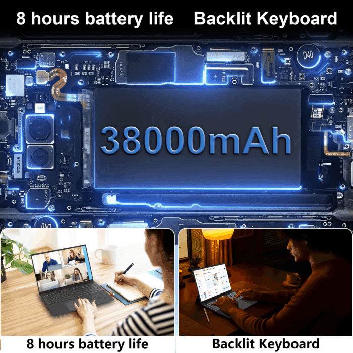 16 Inch Windows 11 Pro Laptop 16GB RAM 512GB SSD with 4 Core Intel Alder Lake N95, 1920X1200 FHD IPS Screen, Fingerprint, Backlit Keyboard, Ultra Thin and Light - Image 4