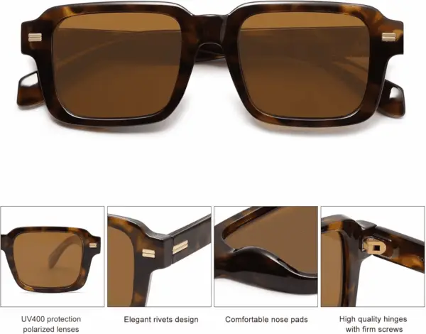 Retro Square Polarized Sunglasses for Women Men, 70S 80S Classic Vintage Rectangle Shades SJ2345 - Image 3