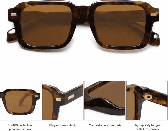 Retro Square Polarized Sunglasses for Women Men, 70S 80S Classic Vintage Rectangle Shades SJ2345 - Image 3