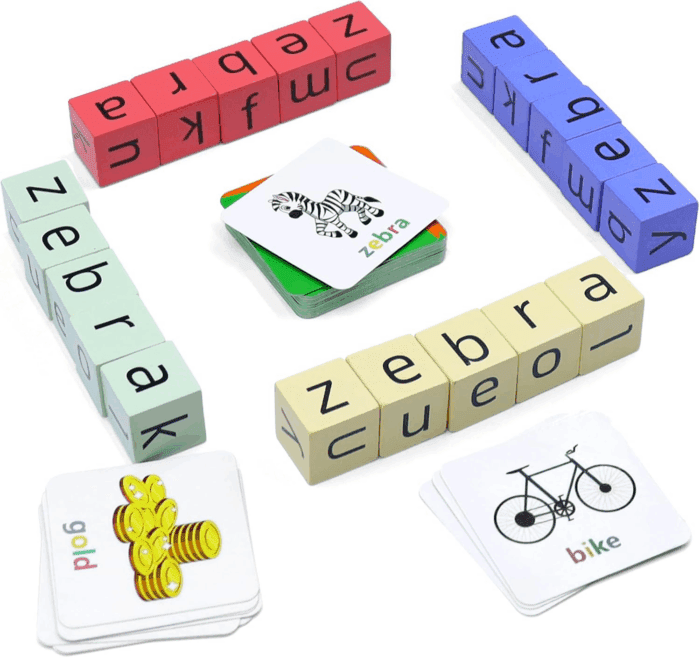 Word Spelling Game, Matching Letter Game for Kids, Fast-Paced Word Race Game, 54Pcs Flash Cards Alphabet Blocks, Preschool Learning Toys Gift for Kids Ages 3-8