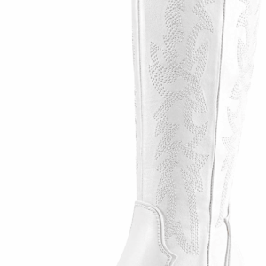 Womens Cowboy Boots Wide Calf Comfortable Pull on Zipper Chunky Heel Pointed Toe Embroidered Western Cowgirl Knee High Boots Girls Ladies Retro Tall Boot
