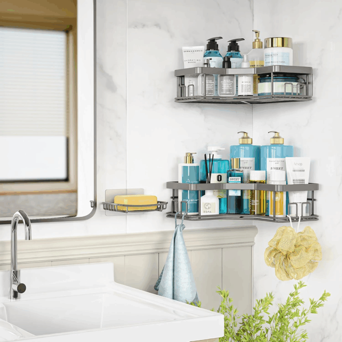 Shower Caddy Organizer, 3-Pack Corner Shower Caddy Organizer Shelves Storage Rack Accessories for Bathroom Countertop Home Decor Set, Grey - Image 2