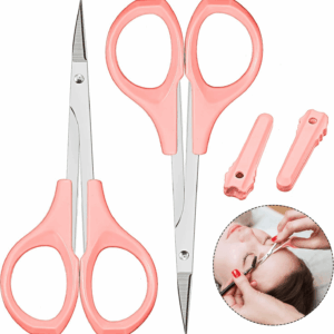 2 Pack Curved Craft Scissors Small Beauty Stainless Steel Trimming Eyebrow Scissors for Eyelash Extensions, Facial Nose Hair, 4 Inch(Pink)