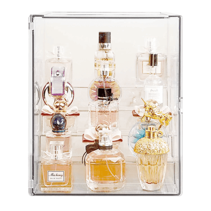 Clear Acrylic Display Case, 5 Tier Perfume Stand Makeup Organizer Storage Stand Riser Luxury Display Box Storage with Door Dustproof for Mini Figure, Collectible, Toys, Cosmetics - Image 2