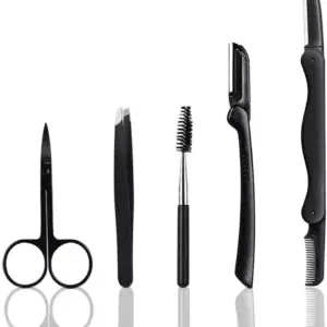 Eyebrow Razor, 5-In-1 Eyebrow Kit, Professional Eyebrow Grooming Set, Eyebrow Trimmer Set for Women and Men, Including Brow Razors Trimmer, Brush, Eyebrow Scissors, Slant Tweezers