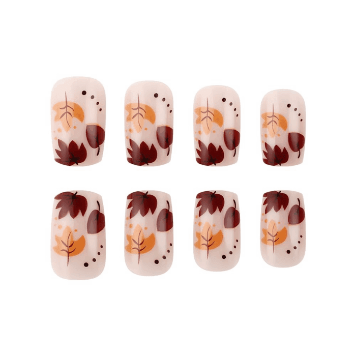 24 Pcs Fall Maple Leaf Press on Nails Short Square Reddish Brown Glitter Fake Nails Full Cover Brow French Tip False Nails Autumn Maple Leaf Artificial Nails for Women DIY Autumn Manicure Decorations - Image 5