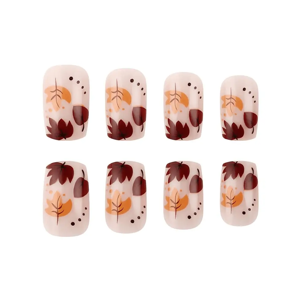 24 Pcs Fall Maple Leaf Press on Nails Short Square Reddish Brown Glitter Fake Nails Full Cover Brow French Tip False Nails Autumn Maple Leaf Artificial Nails for Women DIY Autumn Manicure Decorations - Image 5