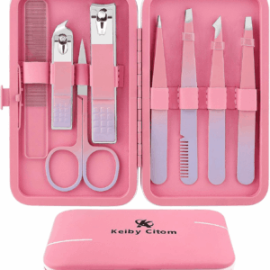 Tweezers Set for Facial Hair Removal Women, 8Pcs Precision Eyebrow Tweezers Nail Clipper Set Eyebrow Plucker Men for Ingrown Hair Removal (Pink)