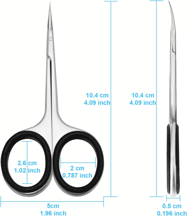 Cuticle Scissors, Professional 6-Blade Manicure Scissors, Stainless Steel Eyebrow Scissor, Cuticle Scissors Extra Fine Curved for Manicure, Eyelashes, Eyebrow, Toenail for Women and Men (Black) - Image 7