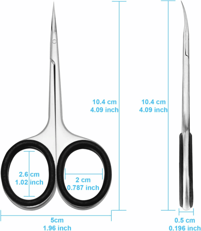 Cuticle Scissors, Professional 6-Blade Manicure Scissors, Stainless Steel Eyebrow Scissor, Cuticle Scissors Extra Fine Curved for Manicure, Eyelashes, Eyebrow, Toenail for Women and Men (Black) - Image 7