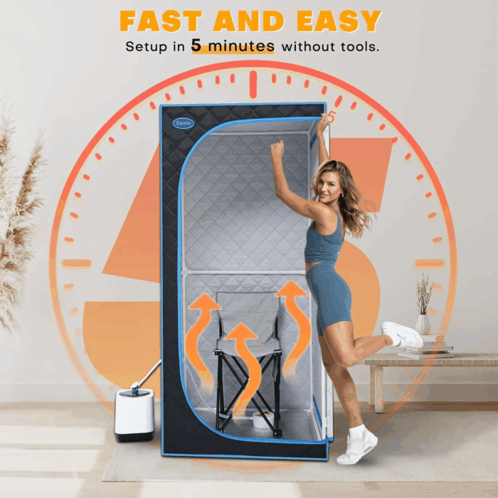 Portable Steam Sauna Tent Full Size, Oversized Personal Sauna Kit for Home Spa, Lightweight Sauna Box with Steamer, Time & Temperature Remote Control, Foldable Chair, 32'' X 32'' X 63'' - Image 3