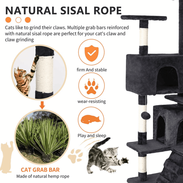 54In Cat Tree Tower for Indoor Cats,Multi-Level Furniture Activity Center with Scratching Posts Stand House Condo Funny Toys Kittens Pet Play House,Dark Gray - Image 4
