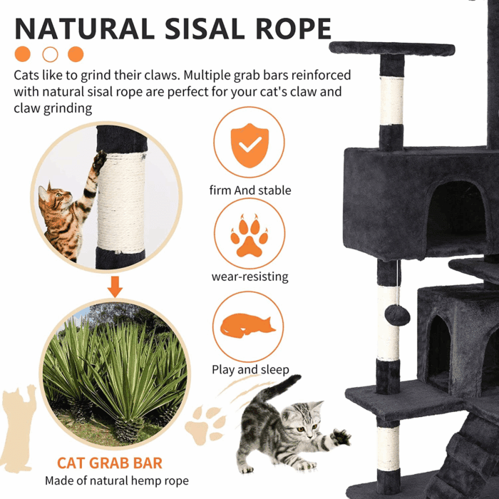 54In Cat Tree Tower for Indoor Cats,Multi-Level Furniture Activity Center with Scratching Posts Stand House Condo Funny Toys Kittens Pet Play House,Dark Gray - Image 4