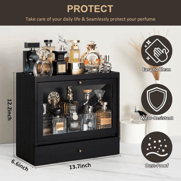 Cologne Organizer for Men, Solid Wood Perfumes Organizer for Men Dresser, Large Capacity Dustproof Cologne Holder with Drawer Storage Perfume Stand Organizer, Ideal Gift for Loved Ones - Image 4