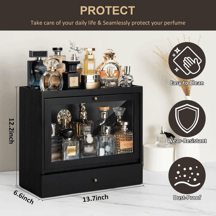Cologne Organizer for Men, Solid Wood Perfumes Organizer for Men Dresser, Large Capacity Dustproof Cologne Holder with Drawer Storage Perfume Stand Organizer, Ideal Gift for Loved Ones - Image 4