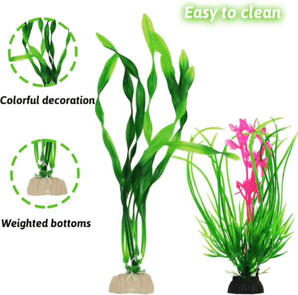 Fish Tank Accessories Aquarium Decorations Plants, 9Pcs Green Fish Tank Decorations Plants and Cave Rock Decoration Decor Set, Aquarium Decor Plastic Plants - Image 3