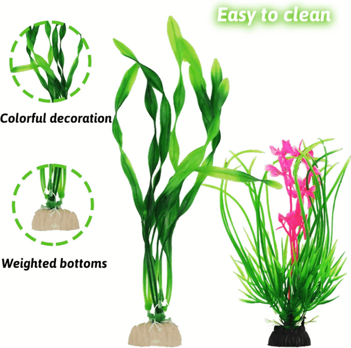 Fish Tank Accessories Aquarium Decorations Plants, 9Pcs Green Fish Tank Decorations Plants and Cave Rock Decoration Decor Set, Aquarium Decor Plastic Plants - Image 3