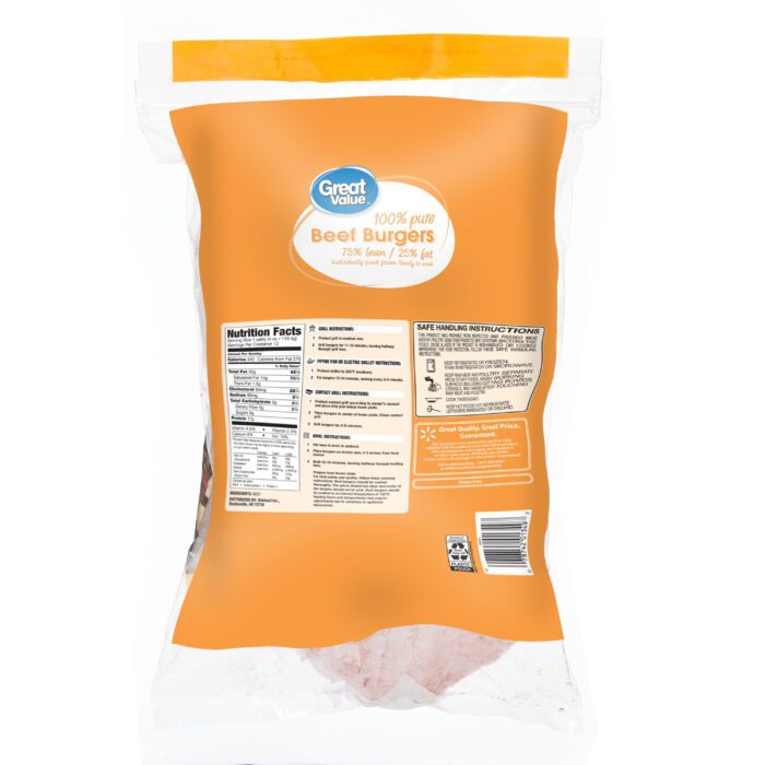 100% Pure Beef Burgers, 75% Lean/25% Fat, 3 Lbs, 12 Count (Frozen) - Image 6