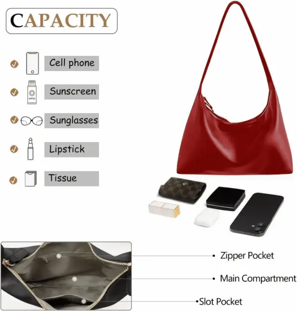 Leather Hobo Bags for Women Small Soft Shoulder Purse Slouchy Tote Handbags with Double Zipper Design 2025 - Image 6
