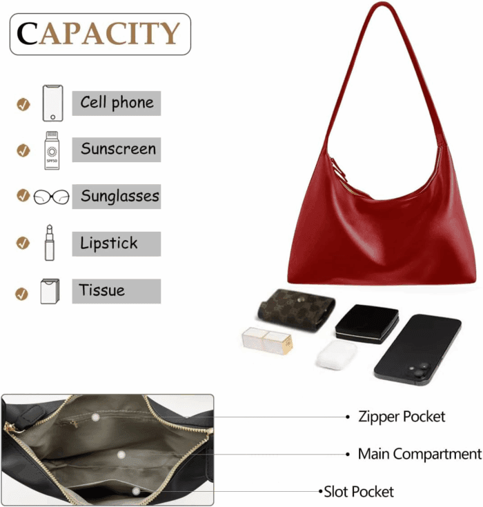 Leather Hobo Bags for Women Small Soft Shoulder Purse Slouchy Tote Handbags with Double Zipper Design 2025 - Image 6