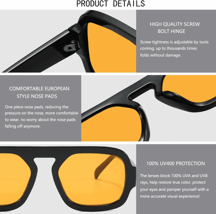 Trendy Square Aviator Sunglasses for Women Flat Top Designer Stylish Frame Sun Glasses Vintage Shades - Image 4
