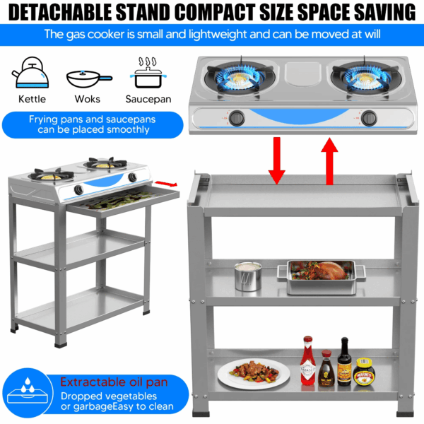 Propane Gas Stove,2 Burner Propane Burner, with Removable Leg,Auto Ignition Camping Stove,Portable Gas Stove for RV, Apartment, Outdoor - Image 6