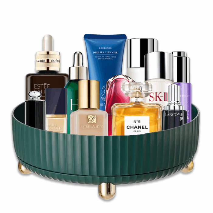 Makeup Perfume Organizer, 360 Degree Rotating Skincare Organizer Large Capacity Cosmetic Desk Spinning Storage Lotions Display Cases for Dresser, Blue - Image 9