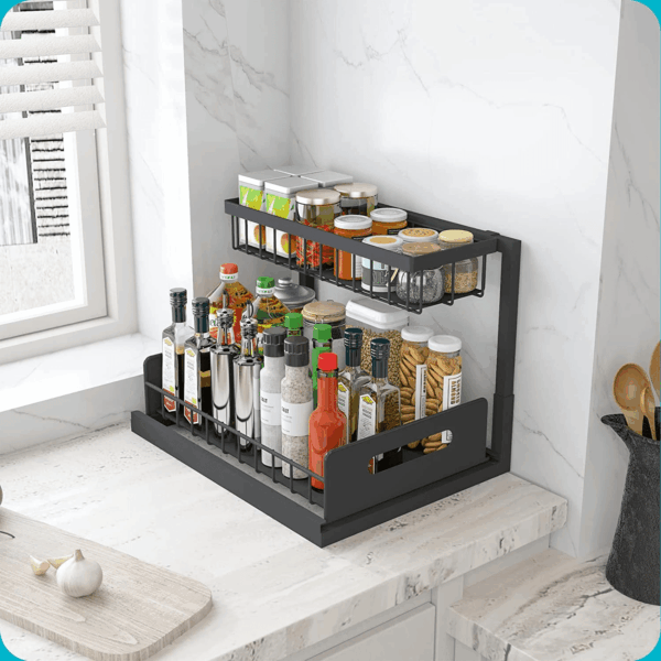 under Sink Organizer, Pull Out Cabinet Storage 2 Tier Slide Out Sink Shelf, Kitchen Organizers and Storage, Black, 1 Pack - Image 5