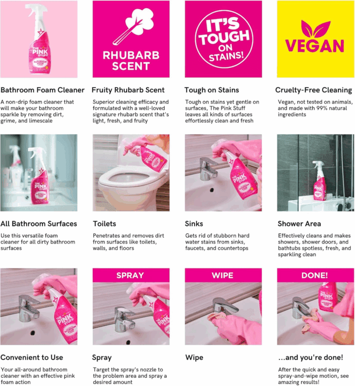 - the Pink Stuff - Miracle Bathroom Foam Cleaner 750Ml - Baths, Tiles, Soap Scum, Limescale, Streak Free - Image 6