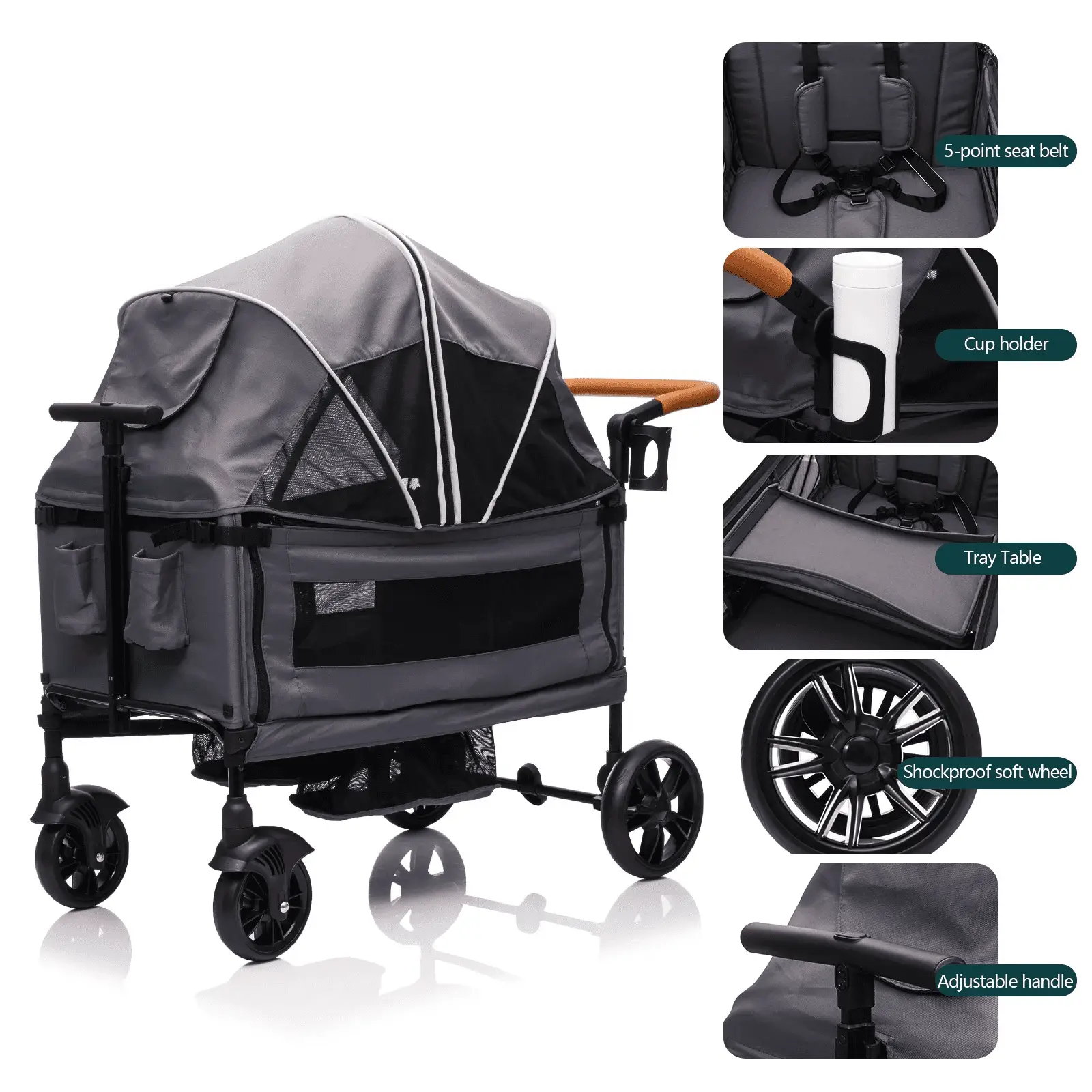 Wagon Stroller for 2 Kids - Push-Pull Double Lightweight Folding Stroller for Toddler - Image 2