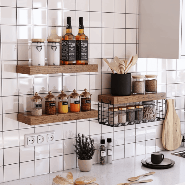Bathroom Shelves over Toilet - Wall Mounted Floating Shelves Toilet Paper Storage Small Farmhouse Decor Shelf 16 Inch Set of 3, Rustic Brown (019-BN3) - Image 7