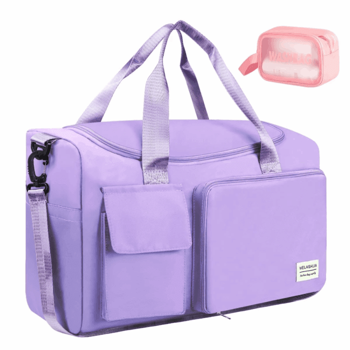 Travel Duffel Bag for Women, Foldable Weekender Overnight Bag with Shoe Compartment, Waterproof Shoulder Sports Tote Gym Bag with Toiletry Bag for Travel, Hospital Holdalls, Pink - Image 8