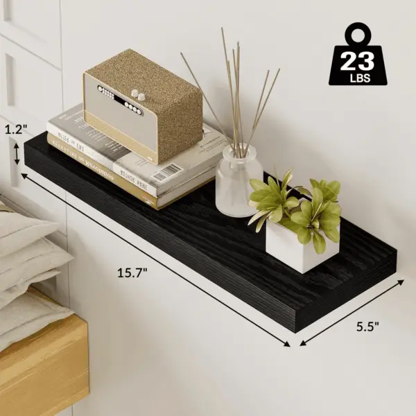 15.8In Black Floating Shelves, Set of 6 Wood Shelves, Farmhouse Shelf Wall Decor for Bathroom, Bedroom, Living and Kitchen Room - Image 3