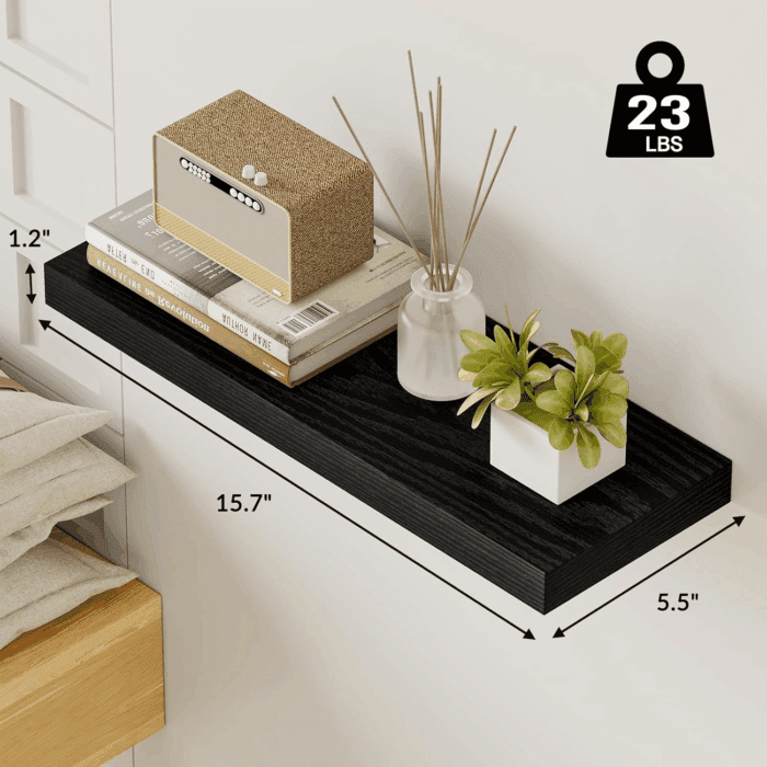 15.8In Black Floating Shelves, Set of 6 Wood Shelves, Farmhouse Shelf Wall Decor for Bathroom, Bedroom, Living and Kitchen Room - Image 3