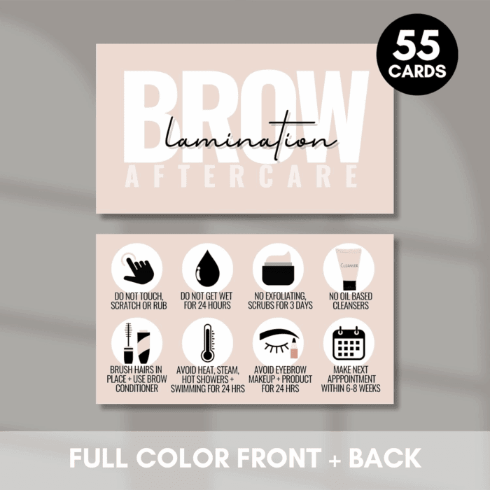 Cute Modern Brow Lamination after Care Cards/Pack of 55 Business Card Size Brow Lamination Aftercare Cards Perfect after Appointment Reminder - Image 3