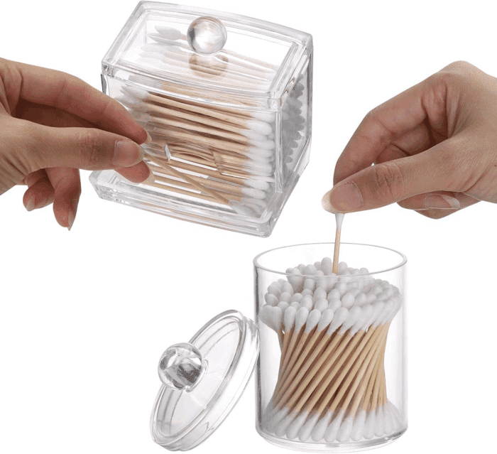 Plastic Qtips Holder Bathroom Container, 10/7 OZ Cotton Ball/Swabs Dispenser, Apothecary Jar Organizer for Storage 3 Pcs - Image 2