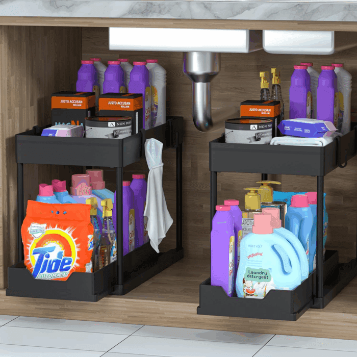 Under Sink Organizer 2 Pack, Bathroom Cabinet Organizer, 2 Tier Sliding Cabinet Basket Organizer Drawer, Multi-Purpose Bath Collection Baskets for Bathroom (Black) - Image 4