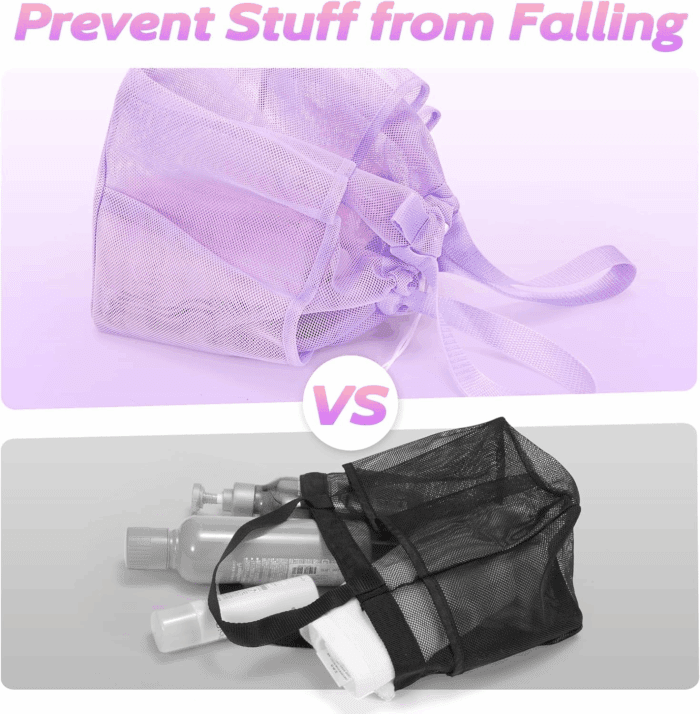 Mesh Shower Caddy Portable with Drawstring, Dorm Room Essentials for College Students Girl & Boy, Larger Shower Bag for Camping,Swimming,Gym,Travel,Bathroom - Purple - Image 3