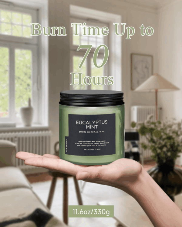 Eucalyptus & Mint Soy Candles for Home Scented, 11.6Oz 70 Hour Burn Aromatherapy Candle Gift for Stress Relief, Meditation, Yoga, Relaxing SPA, Reusable Jar Candles for Men and Women - Image 4